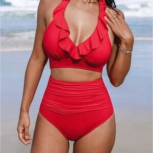 Cupshe High Waisted Ruched Bikini Bottom